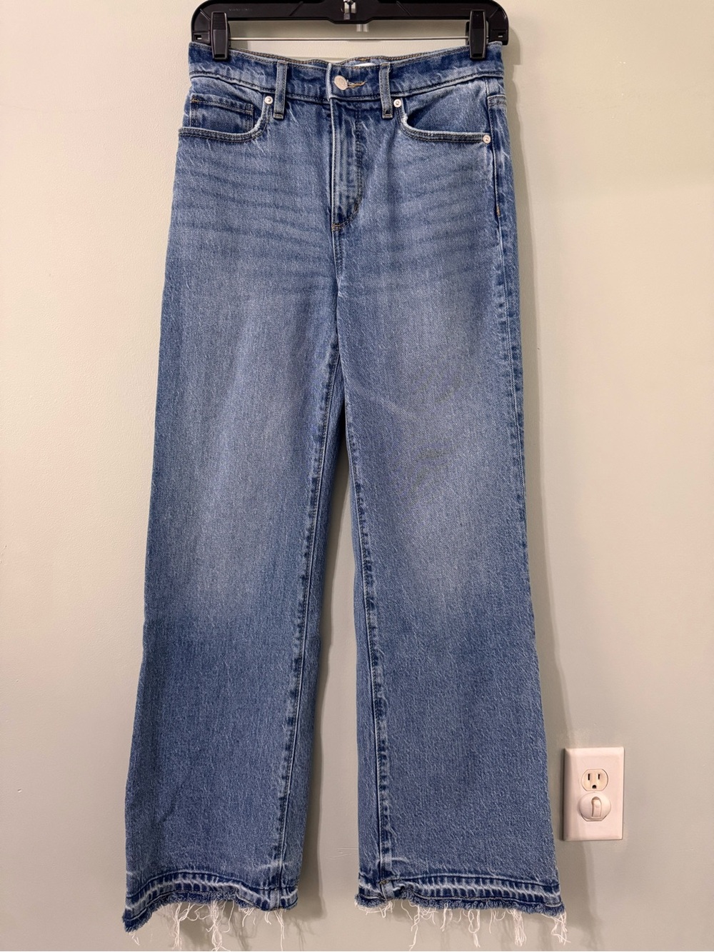 LOFT Women's Wide Leg Frayed Hem Jeans in Medium Blue Wash